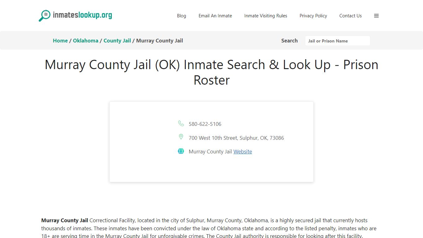 Murray County Jail (OK) Inmate Search & Look Up - Prison Roster